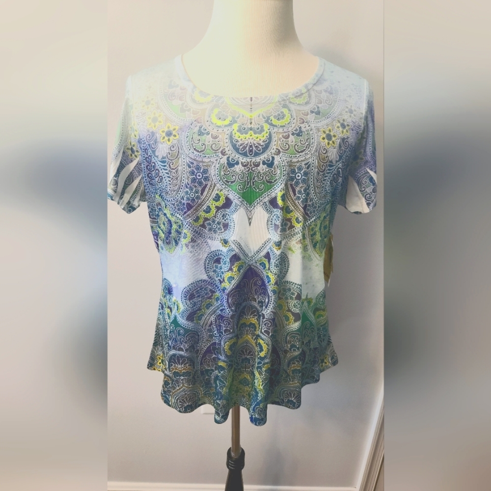 One World, 1x, Multicolored Tshirt With Bling, Short Sleeved, NWT